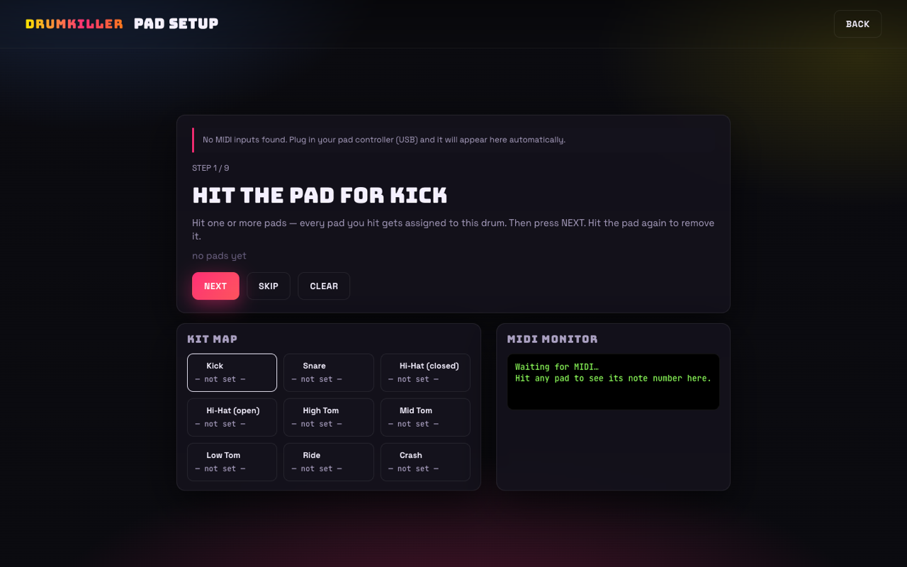 Pad setup wizard
